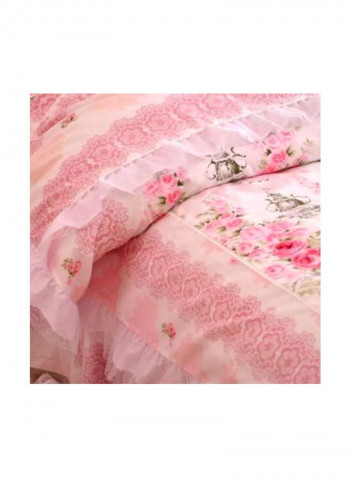 4-Piece Floral Printed Duvet Set Pink