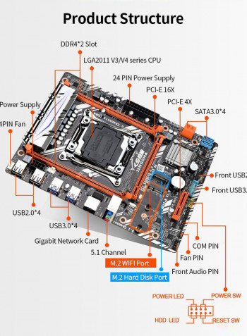 M.2 Gaming Motherboard For LGA2011 V3/V4 Series CPU 64GB M-ATX Mainboard أسود