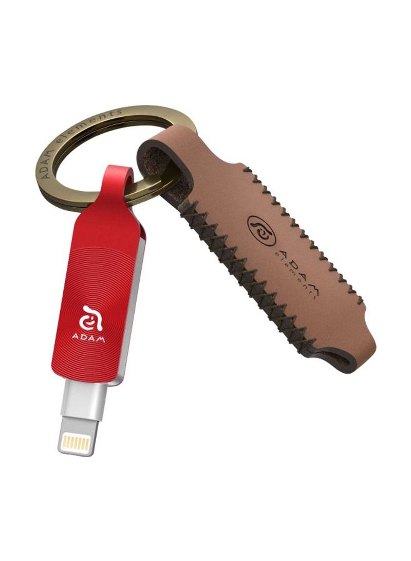 Dual Port Flash Drive With Key Chain 128GB Red/Brown/Silver
