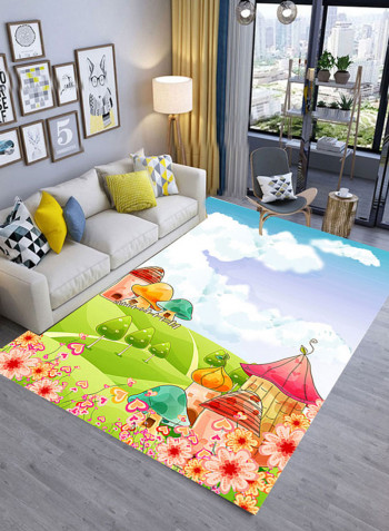 3D Cartoon Landscape Printed Carpet Multicolour 120x180centimeter