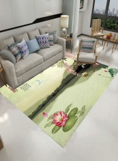 3D Lotus Flowers Designed Anti-Slip Mat Green 120x180centimeter