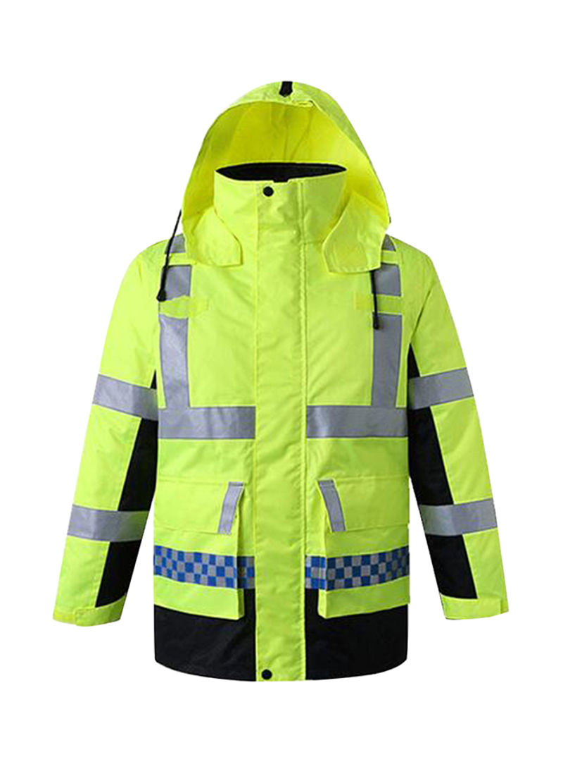Waterproof Reflective Safety Rain Jacket With Detachable Down Hood Fluorescent yellow L