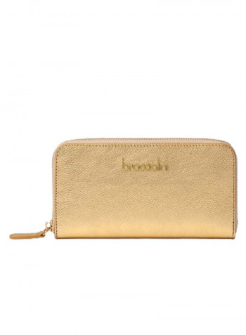 Basic Logo Detail Zip Around Clutch Gold