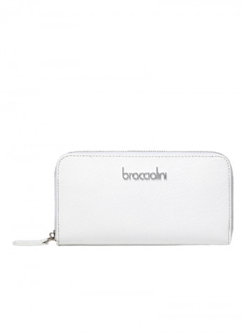 Basic Logo Detail Zip Around Clutch White