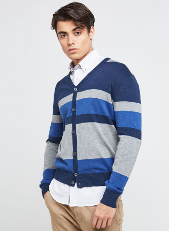 Full Sleeve Casual Stripes Pullover Grey/Blue