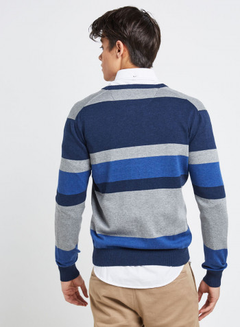 Full Sleeve Casual Stripes Pullover Grey/Blue