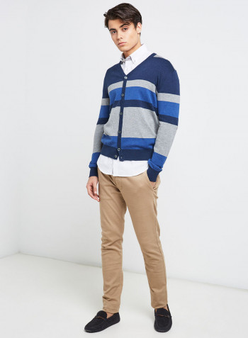 Full Sleeve Casual Stripes Pullover Grey/Blue