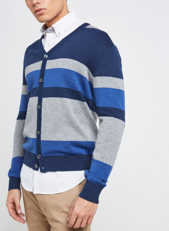 Full Sleeve Casual Stripes Pullover Grey/Blue