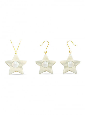 2-Piece 18 Karat Solid Yellow Gold Mother Of Pearl With 6-7 mm Star Shape Jewellery
