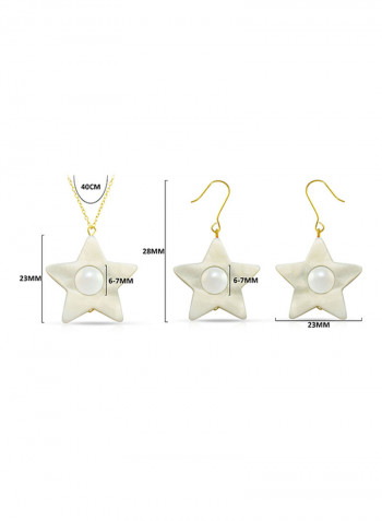 2-Piece 18 Karat Solid Yellow Gold Mother Of Pearl With 6-7 mm Star Shape Jewellery