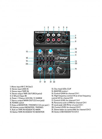 5-Channel Audio Mixer PAD20MXU Black