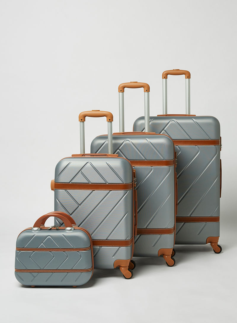 4-Piece Ultra Light Luggage Set Silver/Orange