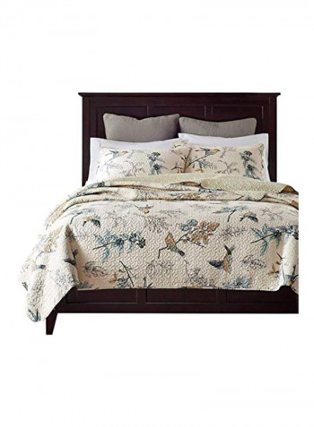 3-Piece Printed Quilt With Pillow Shams Set Beige/Blue/Yellow Queen