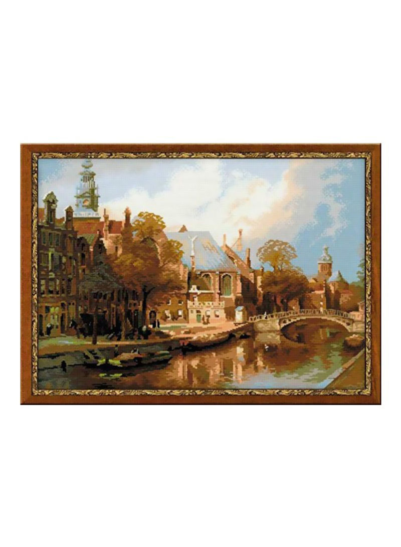 14-Piece The Old Church And Church Of St. Nicholas After Klinkenberg's Painting Cross Stitch Kit Beige/Brown/Blue