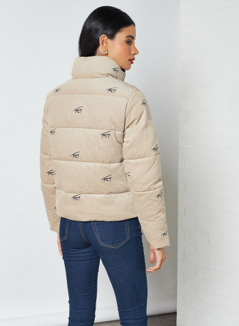 Corduroy Relaxed Fit Puffer Jacket Soft Beige