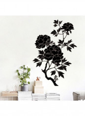 1-Piece Sweet Coloured Flowers Design Wall Mirror Sticker Black