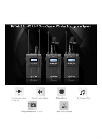 BY-WM8 Pro UHF Dual-Channel Wireless Microphone System LU-D6340 Black