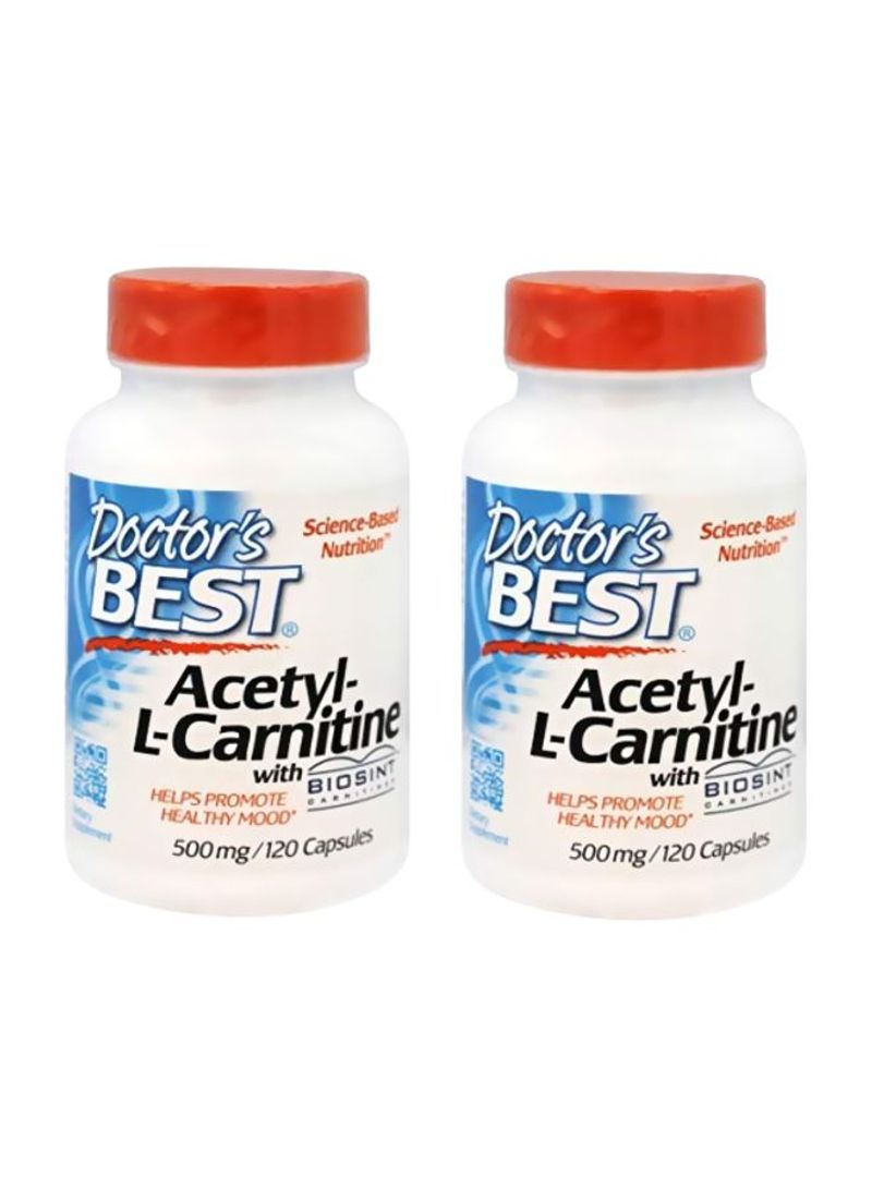 Pack of 2 Acetyl-L-Carnitine Dietary Supplement 500 Mg - 120 Capsules