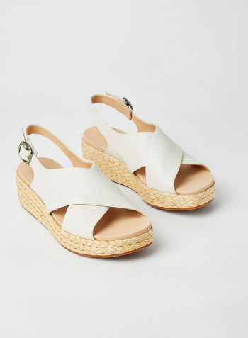 Kimmei Cross Wedge Sandals White