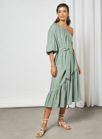 One Shoulder Midi Dress Green