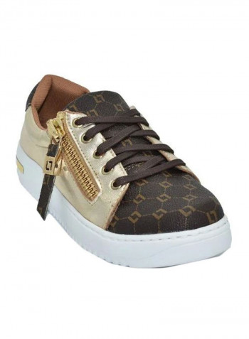 Women's Printed Low Top Sneakers Brown/Gold