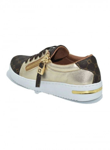 Women's Printed Low Top Sneakers Brown/Gold