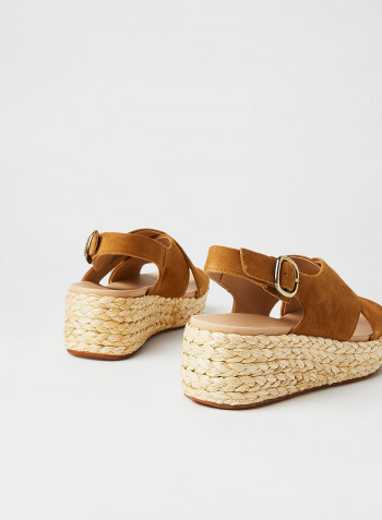 Kimmei Cross Wedge Sandals Brown