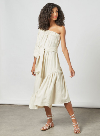 One Shoulder Midi Dress Beige