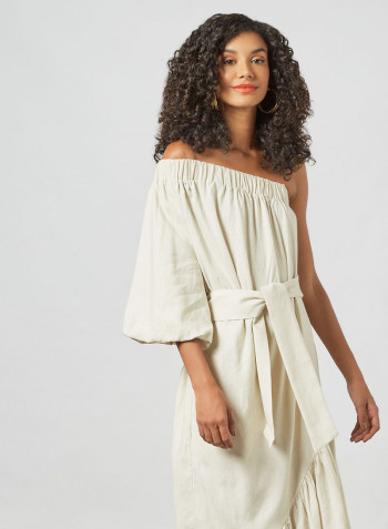 One Shoulder Midi Dress Beige