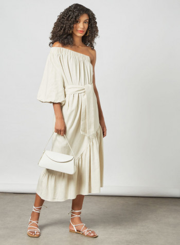 One Shoulder Midi Dress Beige