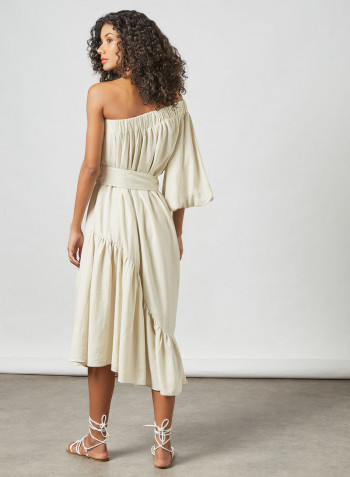 One Shoulder Midi Dress Beige