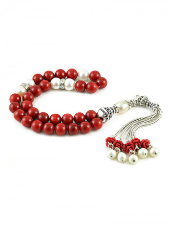 Coral & Pearl Prayer Beads With Sterling Silver Components