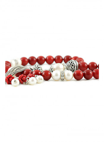 Coral & Pearl Prayer Beads With Sterling Silver Components