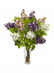 Artificial Lilac Silk Flower With Vase multicolour