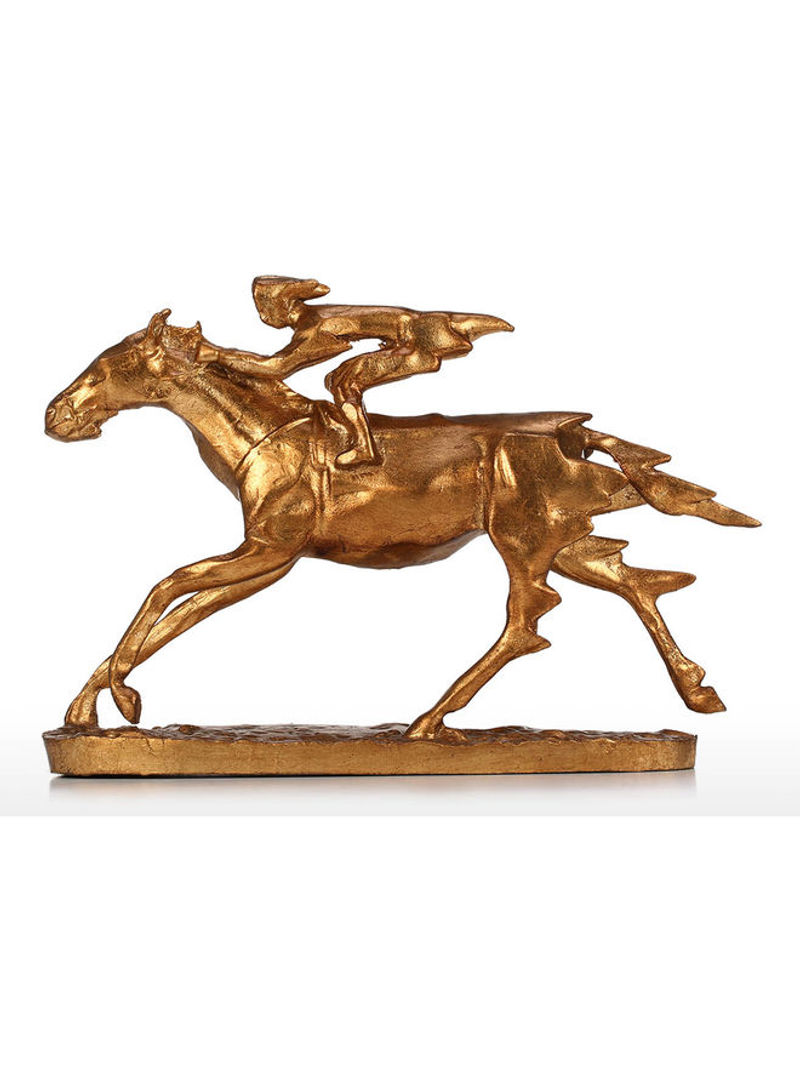 Knight On Cavalry Horse Sculpture Gold 33x24x10cm