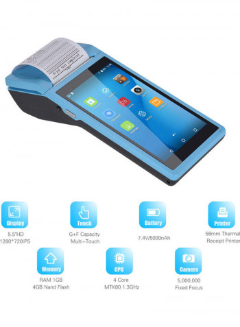 Smart POS Terminal Wireless Portable Printer Blue/Black