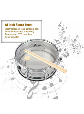 14Inch Snare Drum Body Drumhead With Case Sticks Gloves