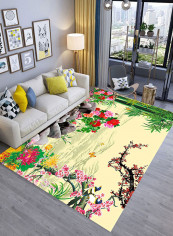Modern Pastoral Style Flower Pattern Rectangle Door Mat Multicolour 120X180centimeter