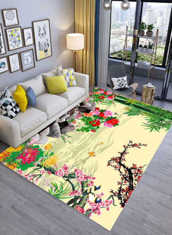 Modern Pastoral Style Flower Pattern Rectangle Door Mat Multicolour 120X180centimeter