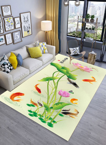 3D Lotus Flower Pattern Rectangle Shaped Mat Yellow/Green 120X180centimeter