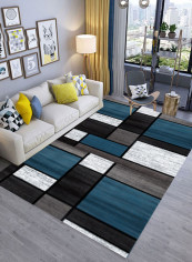 Colour Block Pattern Supple Anti-Skid Mat Blue/Black/White 120X180centimeter