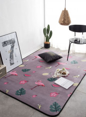 Flamingo Fruits Pattern Rectangle Bedroom Carpet Purple 190x190centimeter