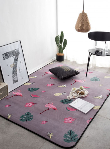 Flamingo Fruits Pattern Rectangle Bedroom Carpet Purple 190x190centimeter