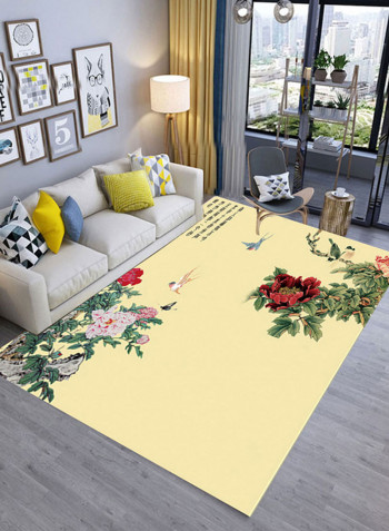 Vivid Flowers Print Rectangle Anti-Slip Floor Mat Yellow/Green 120X180centimeter