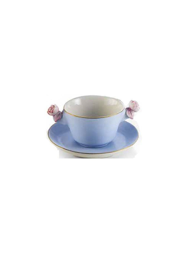 Tea Cup And Saucer Set Blue/White 7 X 14cm