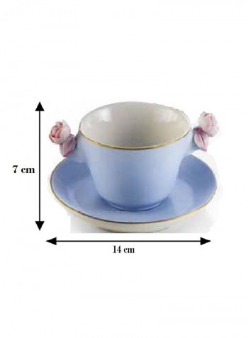 Tea Cup And Saucer Set Blue/White 7 X 14cm