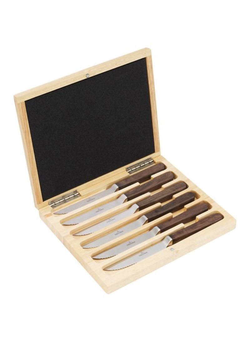 6-Piece Texas Pizza And Steak Knife Set Silver/Brown 235millimeter