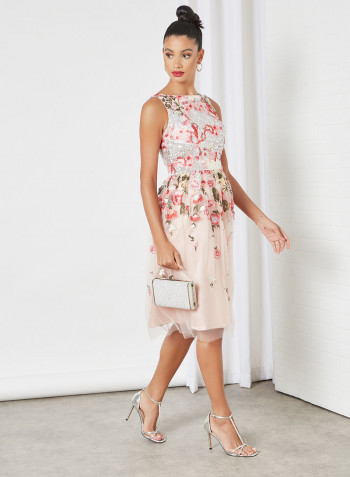 Floral Embroidered Dress Peach Pink