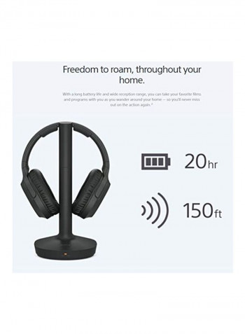 Wireless Over-Ear TV Headphones With Transmitter Black