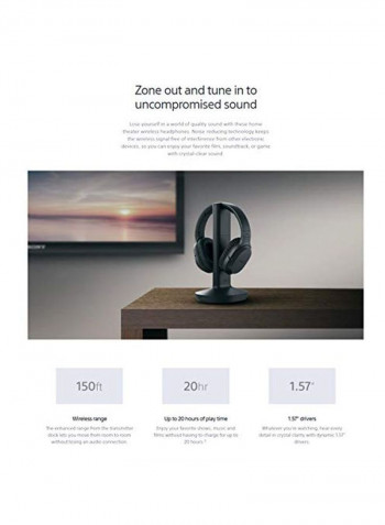 Wireless Over-Ear TV Headphones With Transmitter Black